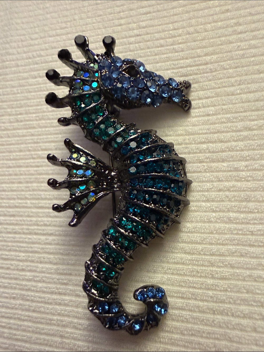 Seahorse Crystal Brooch in Blue and Teal